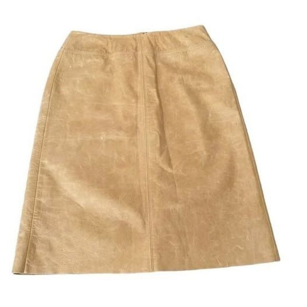 J. Crew Size 6 Tan Brown Leather Pencil Skirt Knee Length Lace Up Back Medium